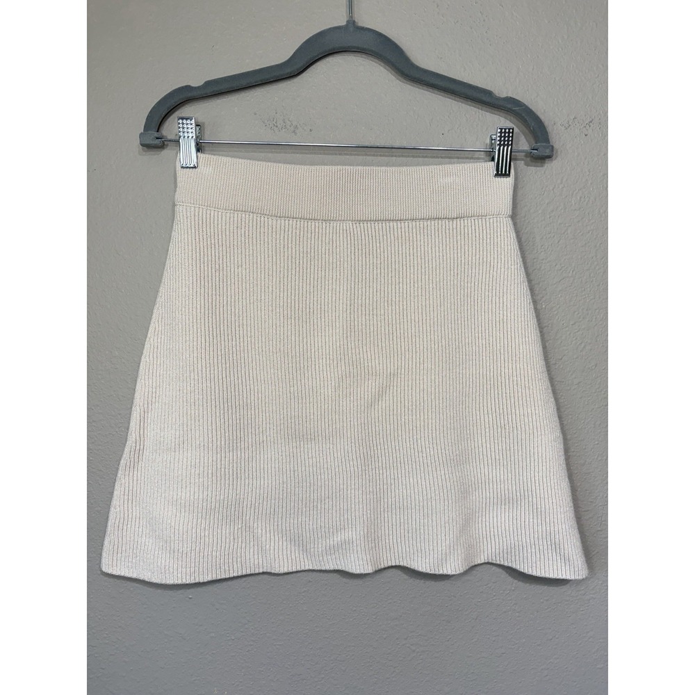 La Maille Sezane Ribbed Knit Skirt Medium Cream Merino Wool Cotton Mini Capsule